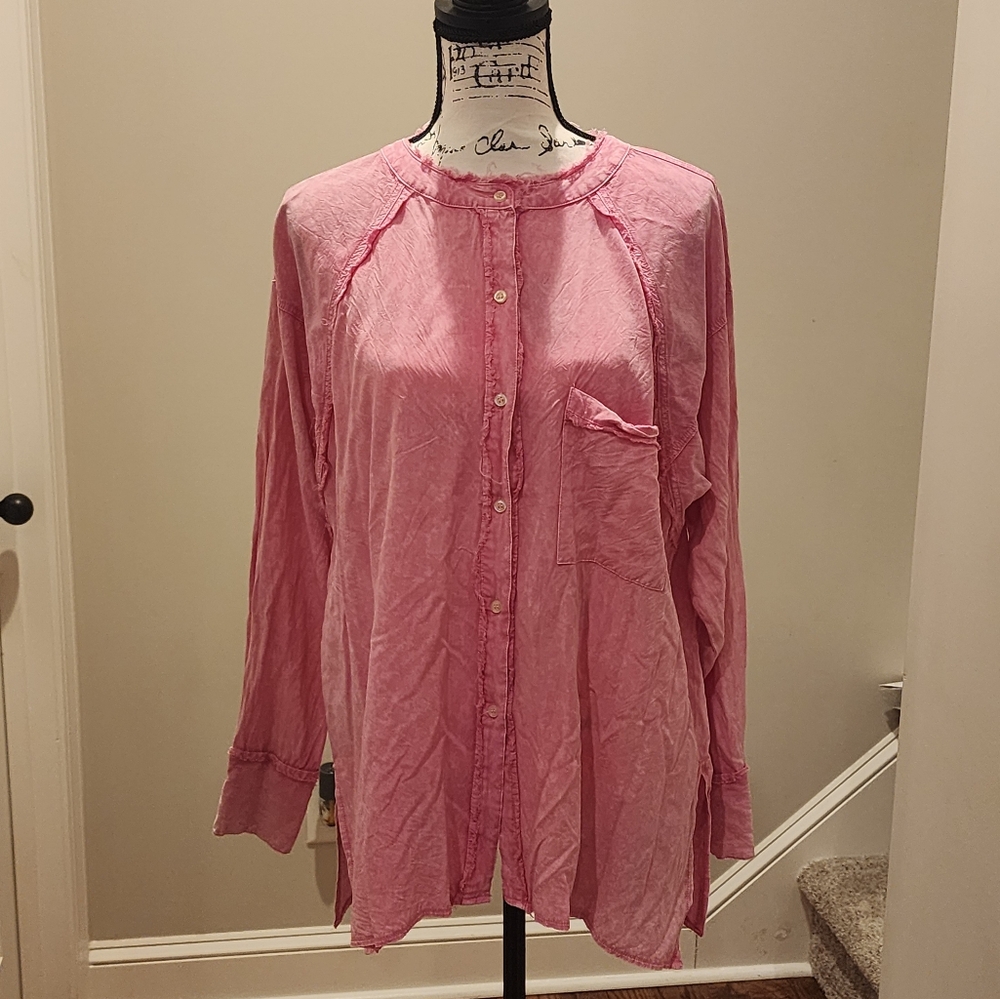 Pink Button-Up Shirt Boho Top Boutique Easel